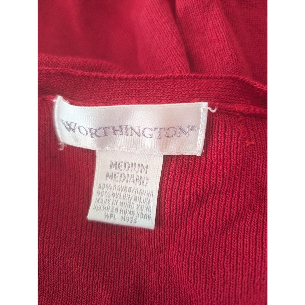 Vintage Worthington Red Ribbed Knit Button Front Cardigan Sweater V-Neck Medium - Picture 8 of 14